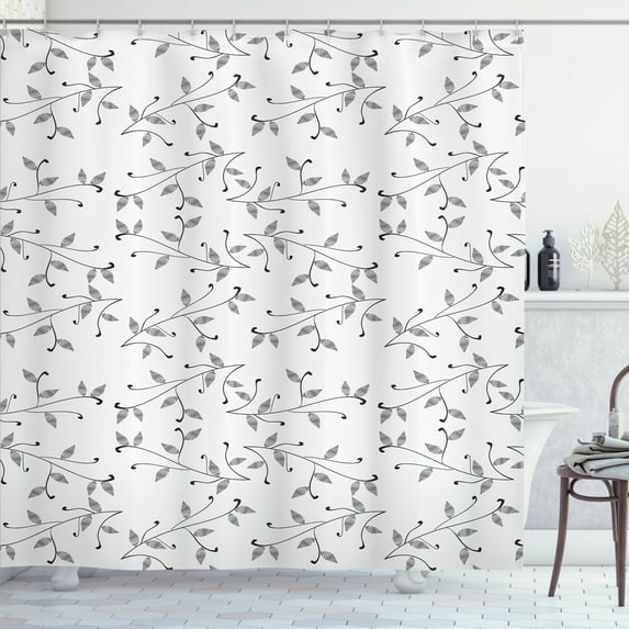 Ambesonne Leaf Shower Curtain, Minimalist Eco Pattern, 69"Wx70"L, Grey White