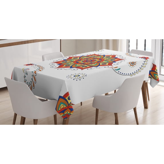 Ambesonne Leaf Tablecloth Rectangular Table Cover, Lotus Inspired Swirled, 60"x84", Multicolor