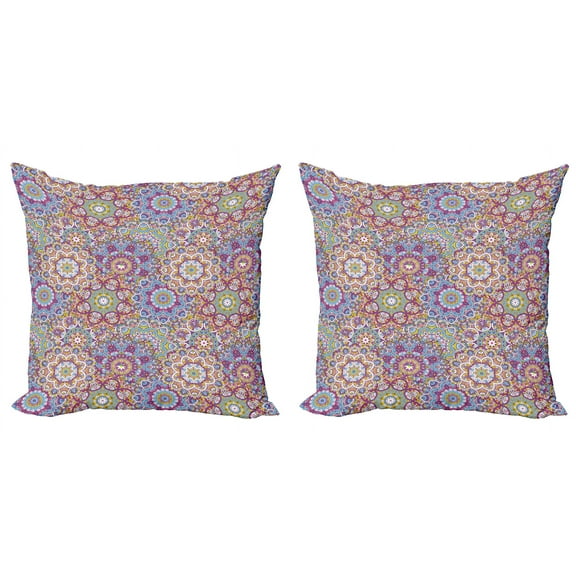Ambesonne Leaf Throw Pillow Cover 2 Pack, Colorful Mandala Paisley, 24", Multicolor