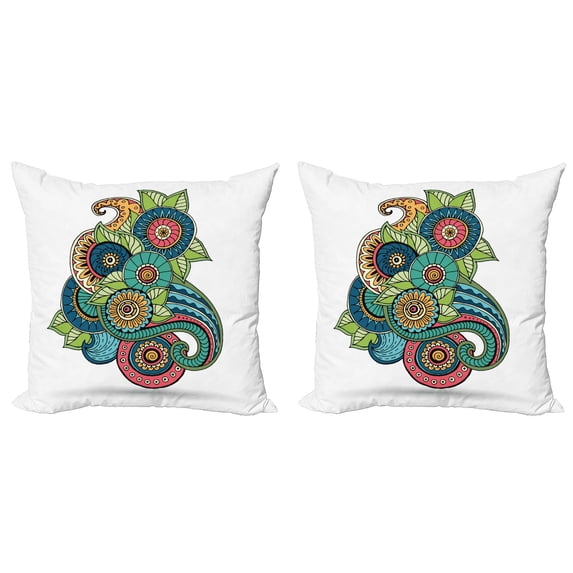 Ambesonne Leaf Throw Pillow Cover 2 Pack, Floral Zentangle, 24", Multicolor