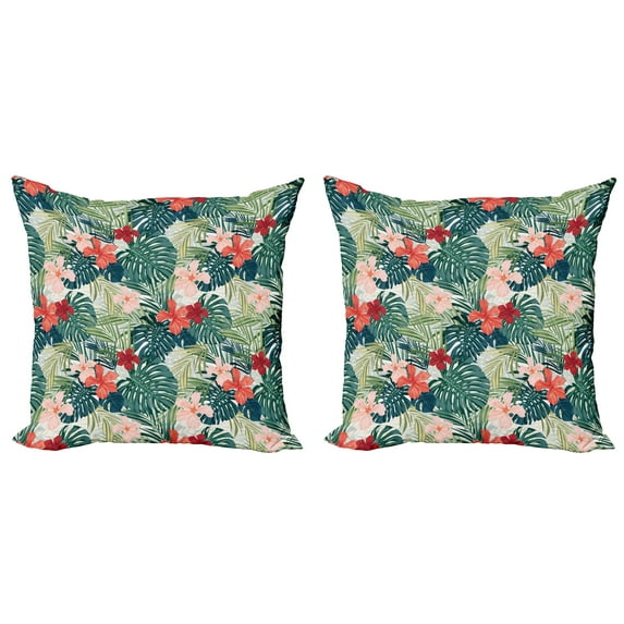 Ambesonne Leaf Throw Pillow Cover 2 Pack, Nature Crepe Ginger Flower, 18", Dark Green Green
