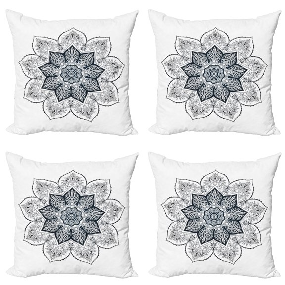 Ambesonne Leaf Throw Pillow Cover 4 Pack, Bohemian Form, 16", Dark Petrol Blue White