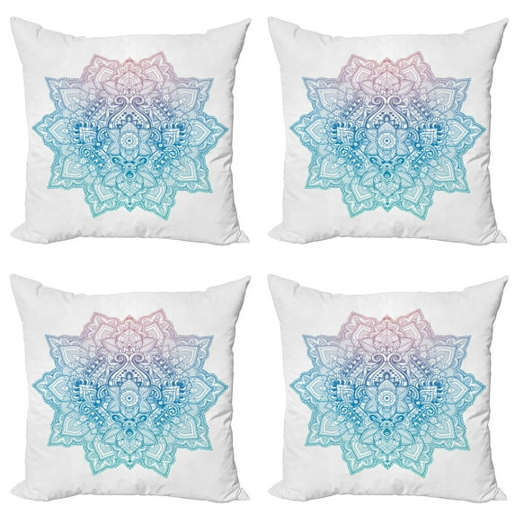 Ambesonne Leaf Throw Pillow Cover 4 Pack, Paisley Motif Bohem Art, 16", Pale Blue Lilac
