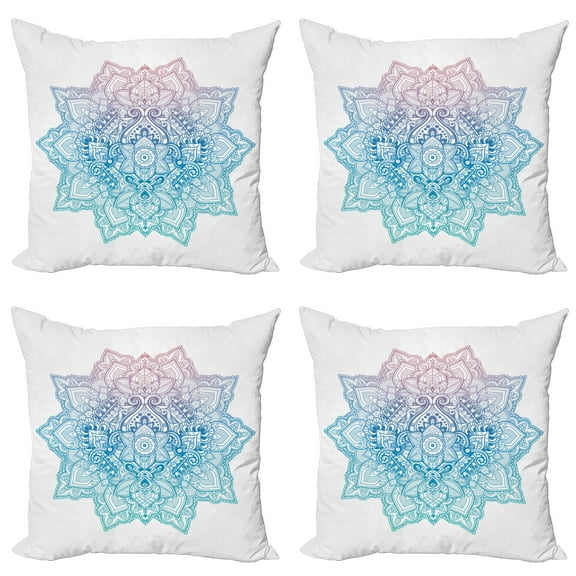 Ambesonne Leaf Throw Pillow Cover 4 Pack, Paisley Motif Bohem Art, 20", Pale Blue Lilac