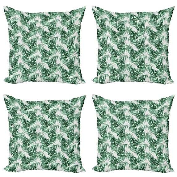Ambesonne Leaf Throw Pillow Cover 4 Pack, Palm Mango Banana Tree, 18", Forest Green