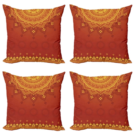 Ambesonne Leaf Throw Pillow Cover 4 Pack, Traditional Saree, 20", Marigold Orange