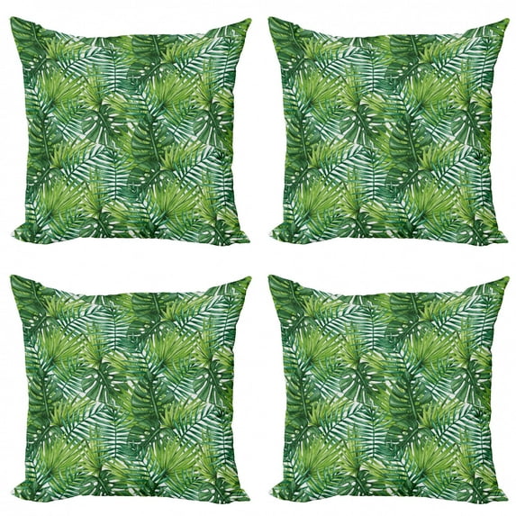 Ambesonne Leaf Throw Pillow Cover 4 Pack, Tree Leaves Watercolor, 20", Pale Green Dark Green