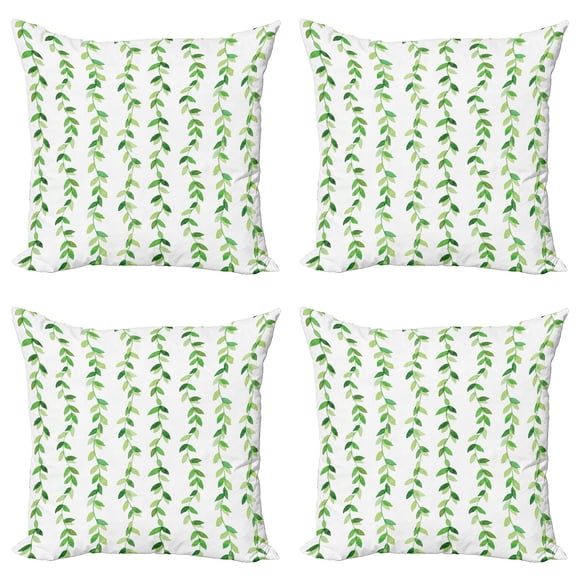 Ambesonne Leaf Throw Pillow Cover 4 Pack, Watercolor Swirls Branches, 16", Green White