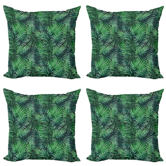 Ambesonne Leaf Throw Pillow Cover 4 Pack, Watercolored Forest Leaves, 18", Forest Green Dark Green