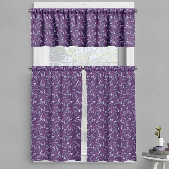 Ambesonne Leaf Valance & Curtain, Abstract Floral Leaves Pattern, 55"x36", Quartz Dark Magenta