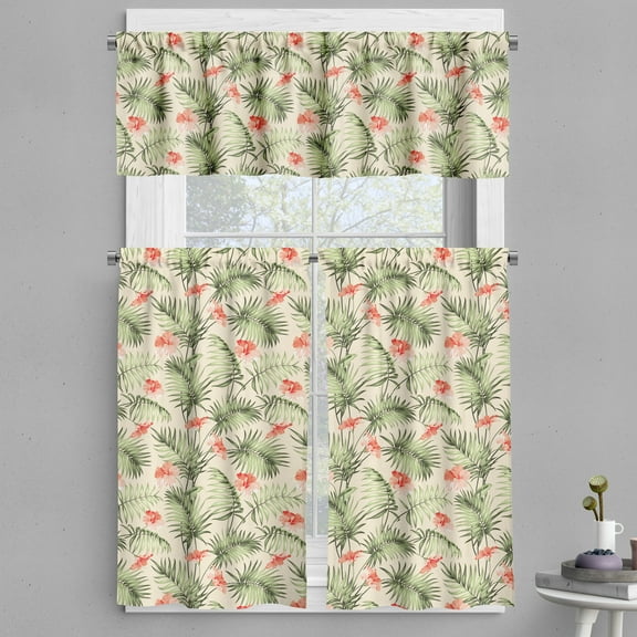 Ambesonne Leaf Valance & Curtain, Hawaiian Aloha Hibiscus, 55"x24", Peach Salmon Green