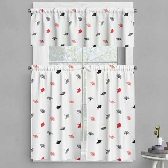 Ambesonne Leaf Valance & Curtain, Orange Warm Ginkgo Leaves, 55"x45", White Black Orange