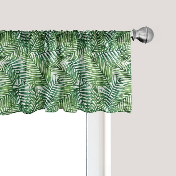 Ambesonne Leaf Window Valance, Botanical Wild Palm Trees, 42" x 12", Green White