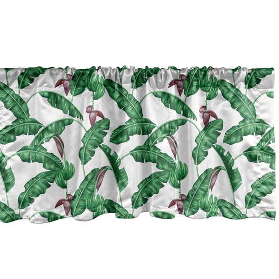 Ambesonne Leaf Window Valance, Cartoon Flower in the Summer, 54" X 12", Hunter Green Eggplant