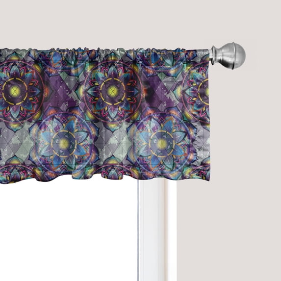 Ambesonne Leaf Window Valance, Grunge Futuristic Mandala, 54" X 18", Multicolor