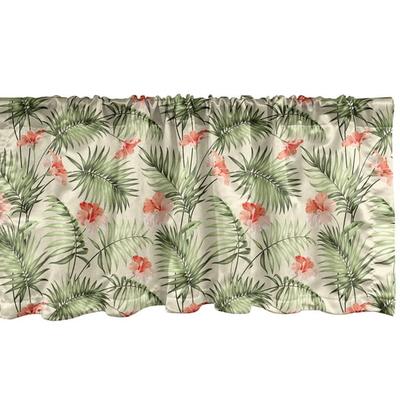 Ambesonne Leaf Window Valance, Hawaiian Aloha Hibiscus, 54" X 18", Peach Salmon Green
