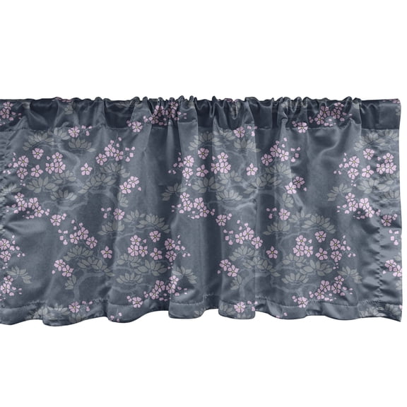 Ambesonne Leaf Window Valance, Japanese Plum Blossoms, 54" X 12", Bluegrey Pale Pink Sage