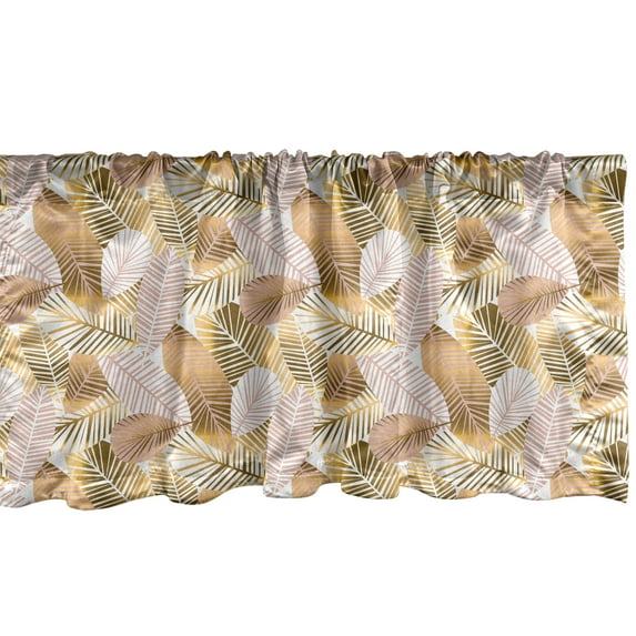 Ambesonne Leaf Window Valance, Modern Bicolour Leaves, 42" x 18", Ginger Mustard
