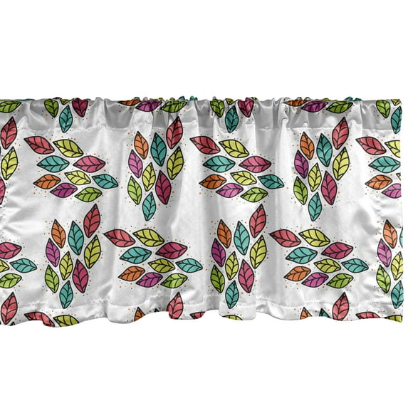 Ambesonne Leaf Window Valance, Spring Vibrant Colorful Leaves, 42" x 12", Multicolor