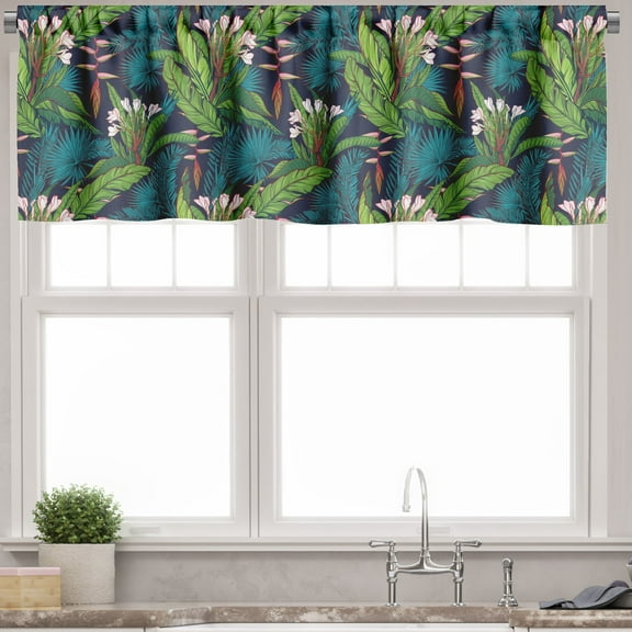 Ambesonne Leaf Window Valance, Tropical Jungle Pattern, 54" X 12", Multicolor