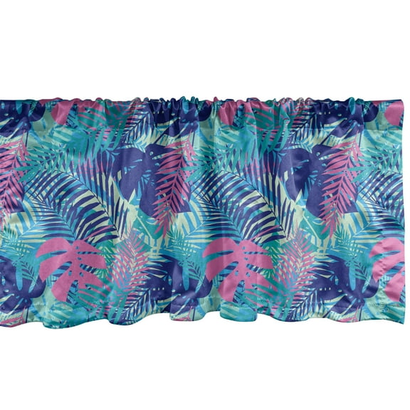 Ambesonne Leaf Window Valance, Vivid Colored Island Flora, 54" X 18", Turquoise Dark Blue