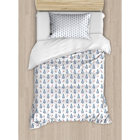 Ambesonne Leafage Duvet Cover Set, Watercolor Flowers Art, Twin, White Burnt Sienna Indigo