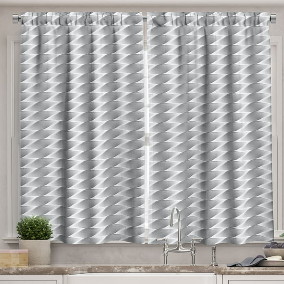 Ambesonne Leafage Kitchen Curtains, Abstract Digital Leaf Art, 55"x24", Charcoal Grey and White