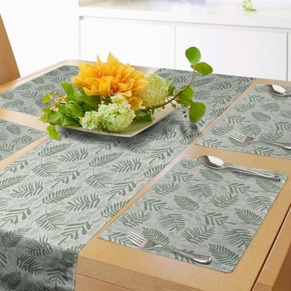 Ambesonne Leafage Table Runner & Placemats, Modern Pastel Leaves Herbs, Placemat 4 pcs + Runner 12"x72", Sage Green