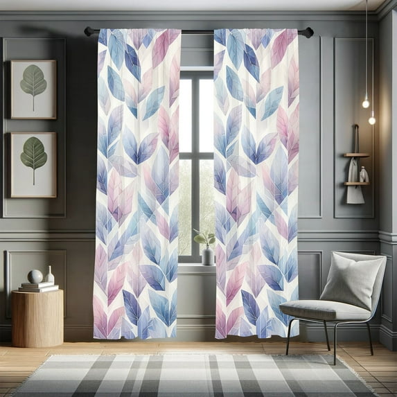Ambesonne Leafy Art Curtains 2 Panel Set, Futurist Fractal Leaves, Pair of - 28" x 95", Lilac Lavender Blue Ivory