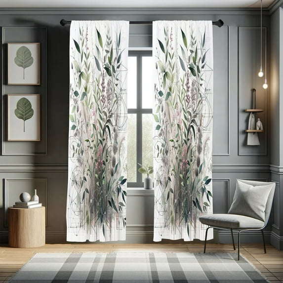 Ambesonne Leafy Art Curtains 2 Panel Set, Futurist Nature Leaves, Pair of - 28" x 95", Laurel Green Multicolor