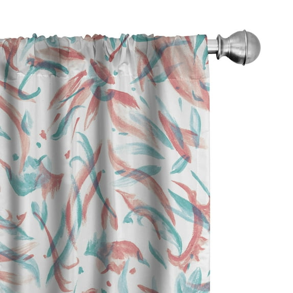 Ambesonne Leafy Art Curtains, Grungy Watercolor Floral, Pair of 28"x95", Turquoise Seafoam White