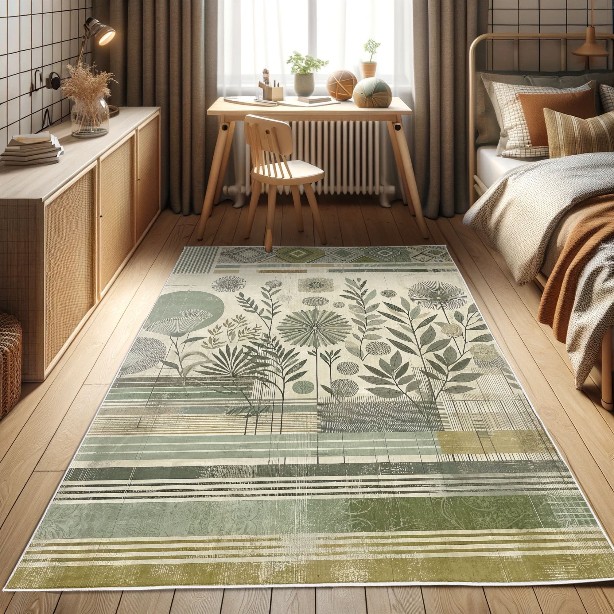 Laurel Green and Gray Synthetic Rectangular Area Rug 2' 3" x 3' 9"
