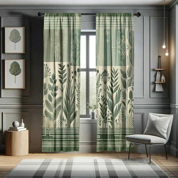 Ambesonne Leafy Design Curtains, Boho Art Jungle Leaves, Pair of 28"x63", Laurel Green Champagne