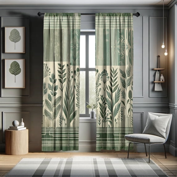 Ambesonne Leafy Design Curtains, Boho Art Jungle Leaves, Pair of 28"x84", Laurel Green Champagne