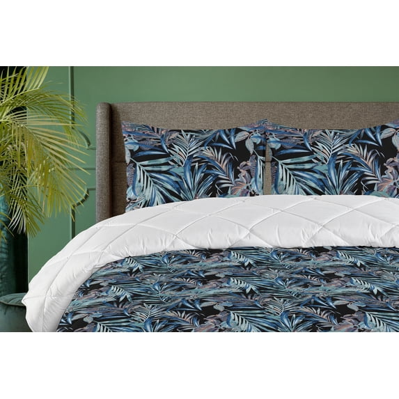 Ambesonne Leafy Design Down Alternative Quilt Comforter, Dark Jumble Leaves, Queen, Seafoam Dark Lavender