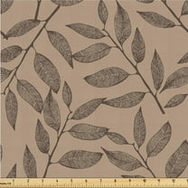 Ambesonne Leafy Design Fabric by the Yard, Melancholic Autumn Art, 1 Yard, Dark Khaki Charcoal Grey
