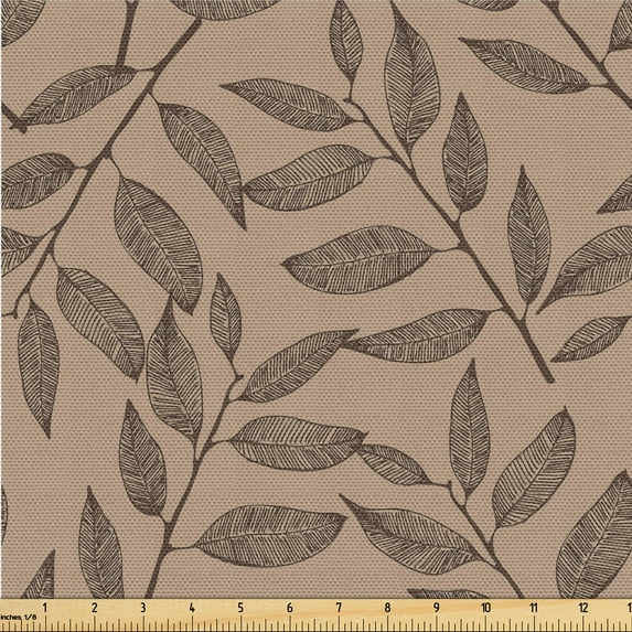 Ambesonne Leafy Design Fabric by the Yard Upholstery, Melancholic Autumn Art, 5 Yards, Dark Khaki Charcoal Grey