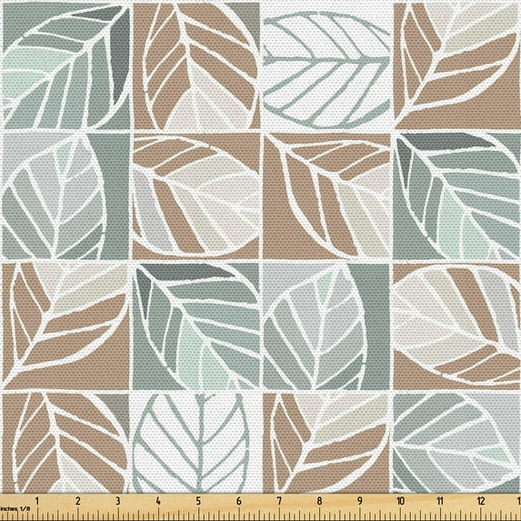 Ambesonne Leafy Design Fabric by the Yard Upholstery, Pop Art Look Leaves, 10 Yards, Caramel Cadet Blue
