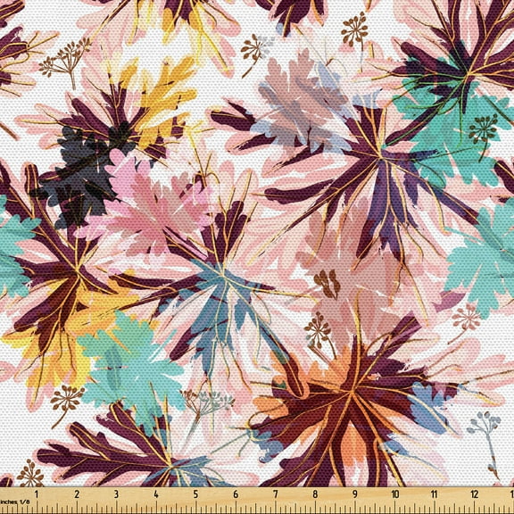 Ambesonne Leafy Design Fabric by the Yard Upholstery, Exotic Aquarelle Leaf, 1 Yard, Chocolate Pale Pink White