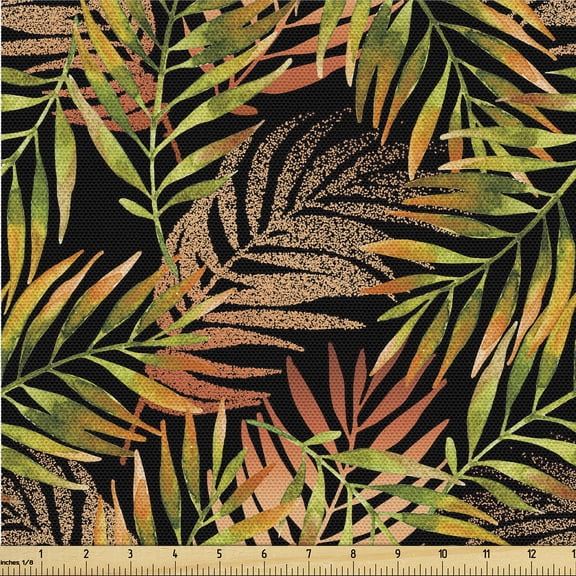 Ambesonne Leafy Design Fabric by the Yard Upholstery, Modern Feels Tropical, 1 Yard, Vermilion Lime Green