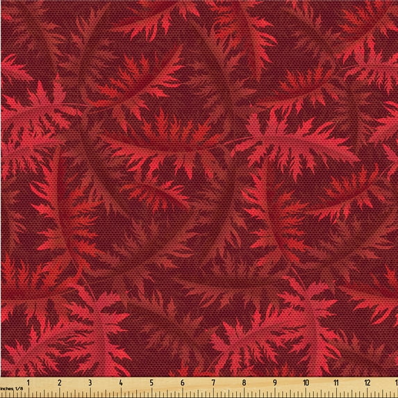 Ambesonne Leafy Design Fabric by the Yard Upholstery, Neutral Autumn Leaves, 3 Yards, Dark Coral Raspberry