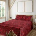 thumbnail image 1 of Ambesonne Leafy Design Fitted & Flat Sheet with Shams 4 Pcs Set, Neutral Autumn Leaves, Queen, Dark Coral Raspberry, 1 of 1