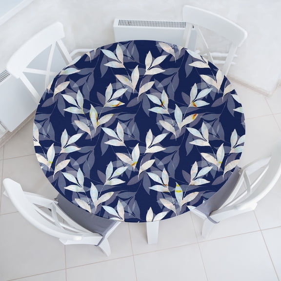 Ambesonne Leafy Design Fitted Round Tablecloth, Autumnal Leaves Art, 40"- 44" Diameter, Dark Lavender Ivory