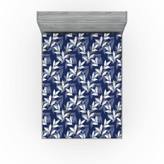 Ambesonne Leafy Design Fitted Sheet, Autumnal Leaves Art, Queen Size, Dark Lavender Ivory