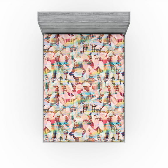 Ambesonne Leafy Design Fitted Sheet, Boho Banana Leaves Art, California King, Blush Multicolor