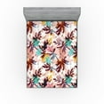 thumbnail image 1 of Ambesonne Leafy Design Fitted Sheet, Exotic Aquarelle Leaf, Full Size, Chocolate Pale Pink White, 1 of 5