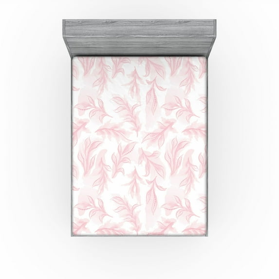 Ambesonne Leafy Design Fitted Sheet, Fantasy Dreamy Leaves, Queen Size, Pale Pink Blush White