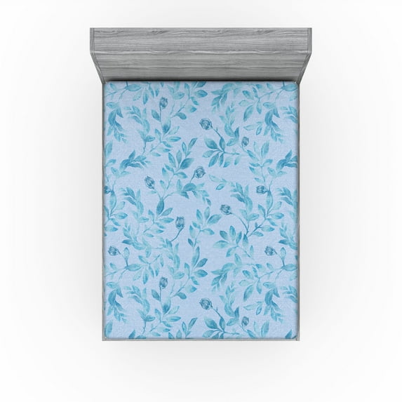 Ambesonne Leafy Design Fitted Sheet, Modern Simple Leaves, Full Size, Ceil Blue Dark Seafoam