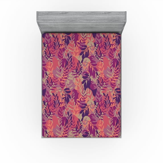 Ambesonne Leafy Design Fitted Sheet, Pop Art Colors Leaves, California King, Magenta Pale Lilac Indigo