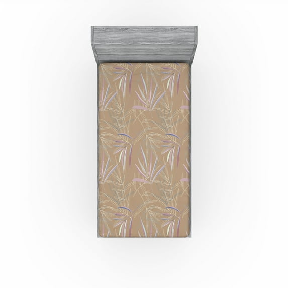 Ambesonne Leafy Design Fitted Sheet, Tropical Dreamy Leaves, Twin XL Size, Pale Lilac Khaki Cream